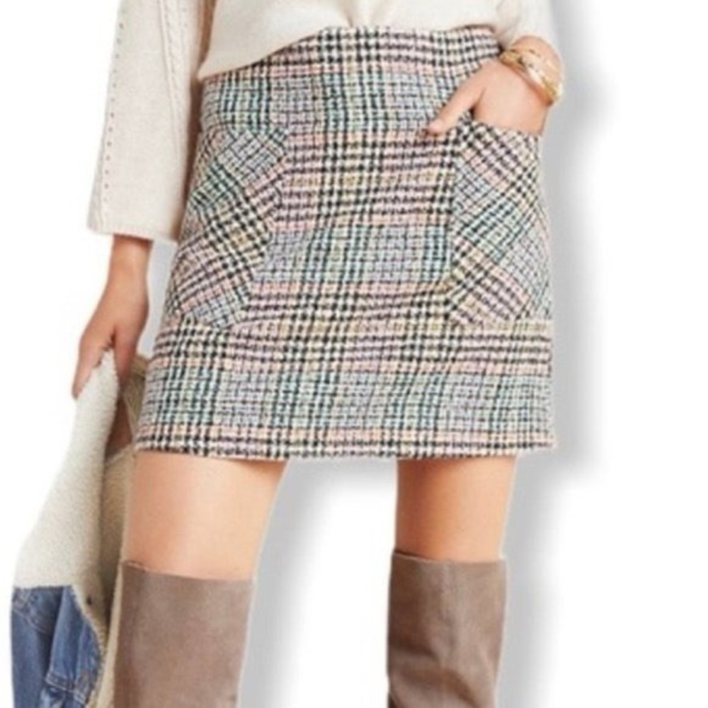 Maeve Anthropologie Tweed Plaid Mini Skirt 8 | Parisian Old Money Preppy Coastal